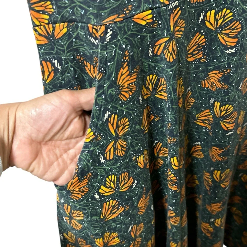 Women's Green Midi Dress with Orange Floral Print - Picture 3 of 7